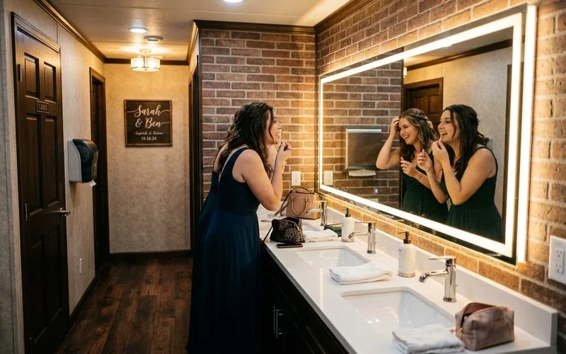 Luxury restroom trailer interior at wedding