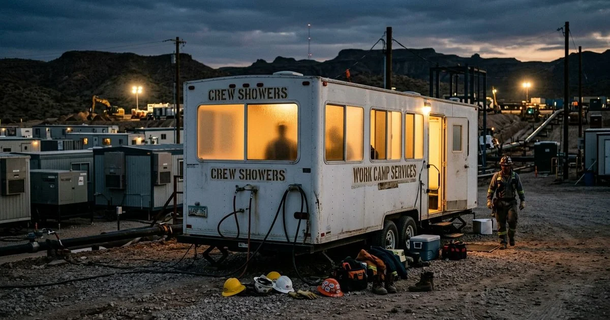 Mobile shower trailer at remote work camp