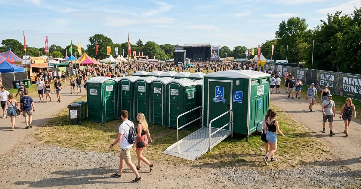 Festival sanitation cluster with standard and ADA porta potties