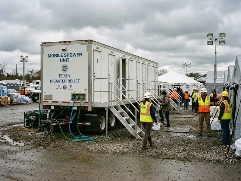 Multi-stall shower trailer at disaster relief deployment