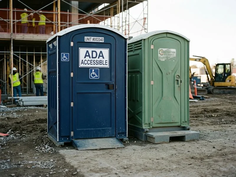 ADA unit next to standard porta potty for size comparison